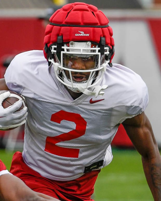 Arkansas Razorbacks wide receiver Andrew Armstrong at Thursday afternoon's practice.